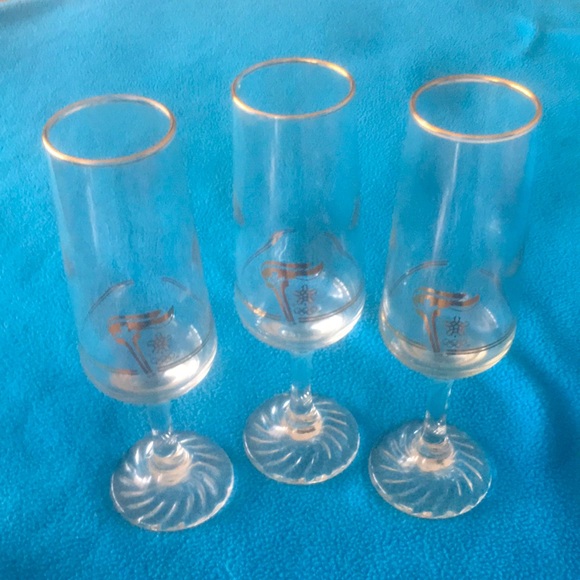 Set of 3 22k Gold Rim/Print 1988 Canada Olympic Torch Champaign Flutes 8” High - Picture 1 of 8